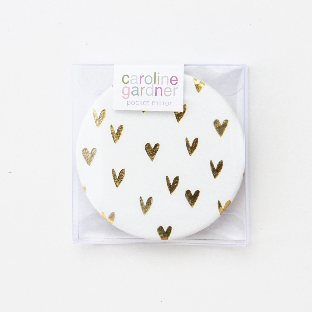 Caroline Gardner Gold Heart Print Compact Mirror